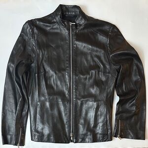 Luciano Barbera Black Leather Jacket with Gold Label